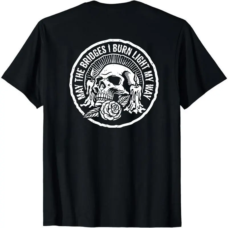 Women's "May The Bridges I Burn" Graphic T-shirt - Solid, Custom Made, Foldable Short-Sleeve Casual Wear Tee, Smooth Lightweight Cotton, Seamless, Soft Round Neck, All Seasons Women's Top (Size M)