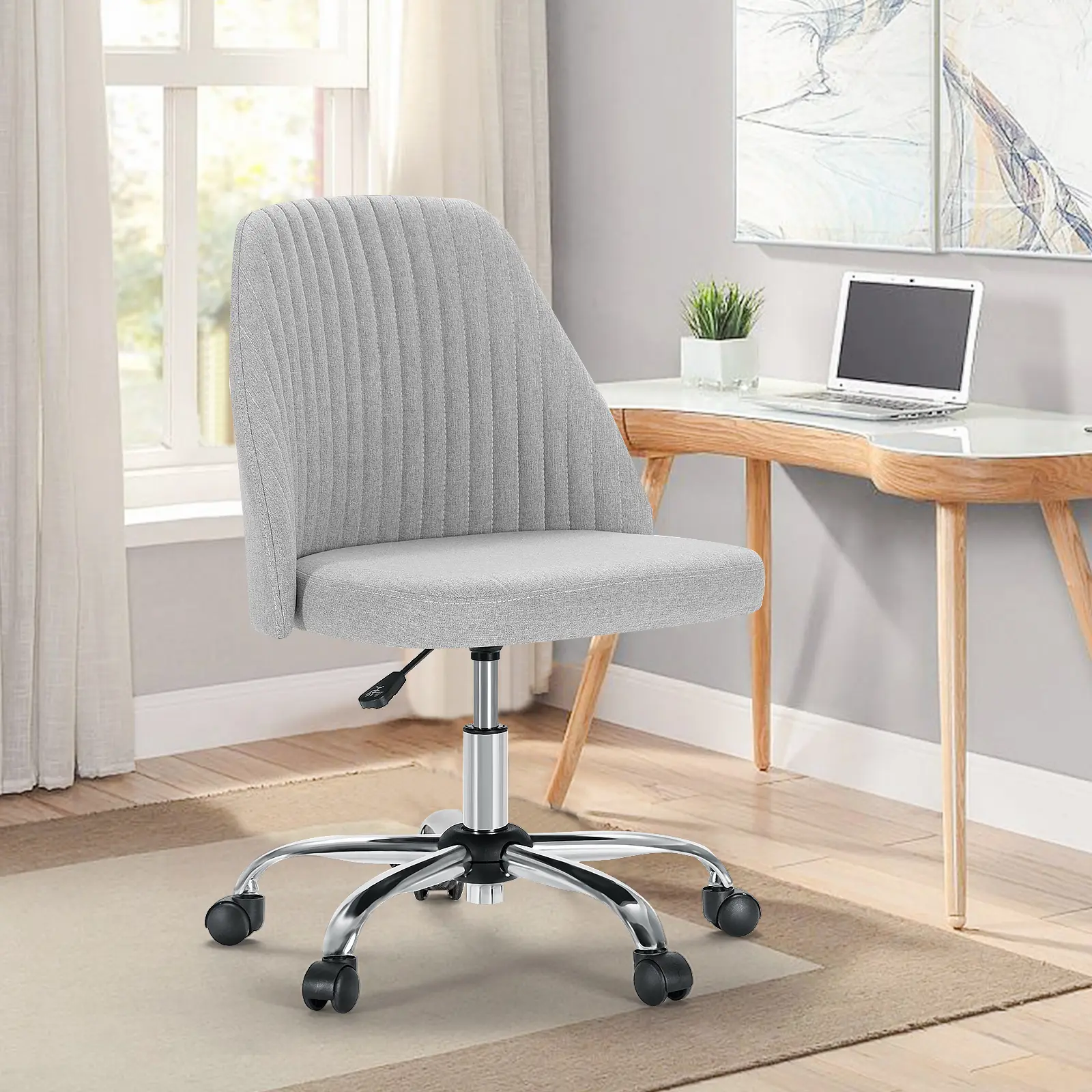 Furnest Ergonomic Office Chair with Wheels, Modern Adjustable Height Swivel Armless Desk Chair for Small Spaces, Commercial Indoor Furniture, Adjustable Height Chairs