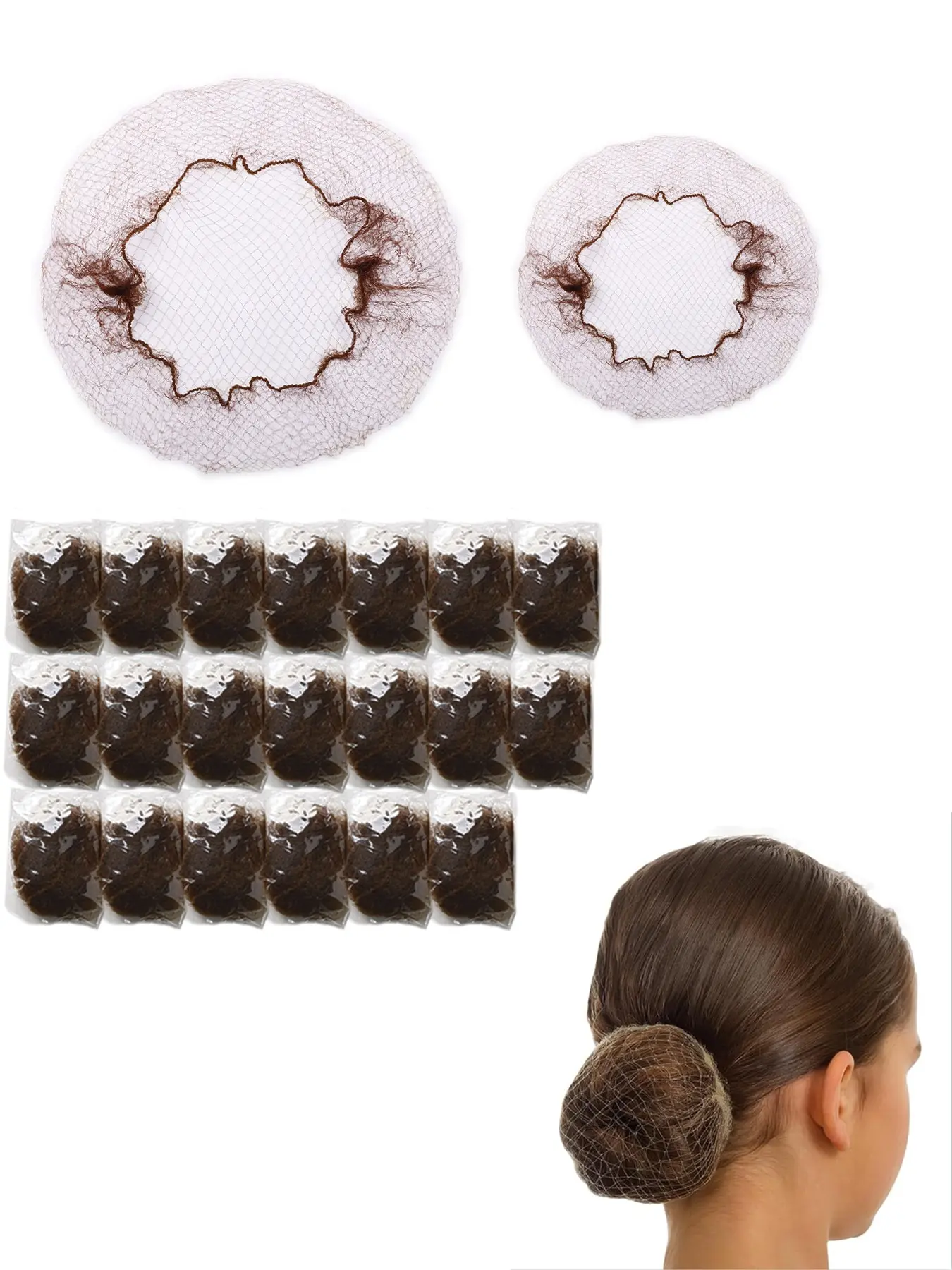 Elastic Hair Net Set for Men Women Workers Buns 20pcs 24inch Dark Brown Invisible Hair Nets for Food Service Use