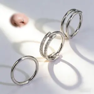 18G Nose Rings Hoop and Screw Nose Studs Sets for Women Men,Hypoallergenic 316L Surgical Stainless Steel Double/Triple Hinged Hoop Septum Clicker Rings Cartilage Earring CZ/Opal Piercing Jewelry Gold Flat Back