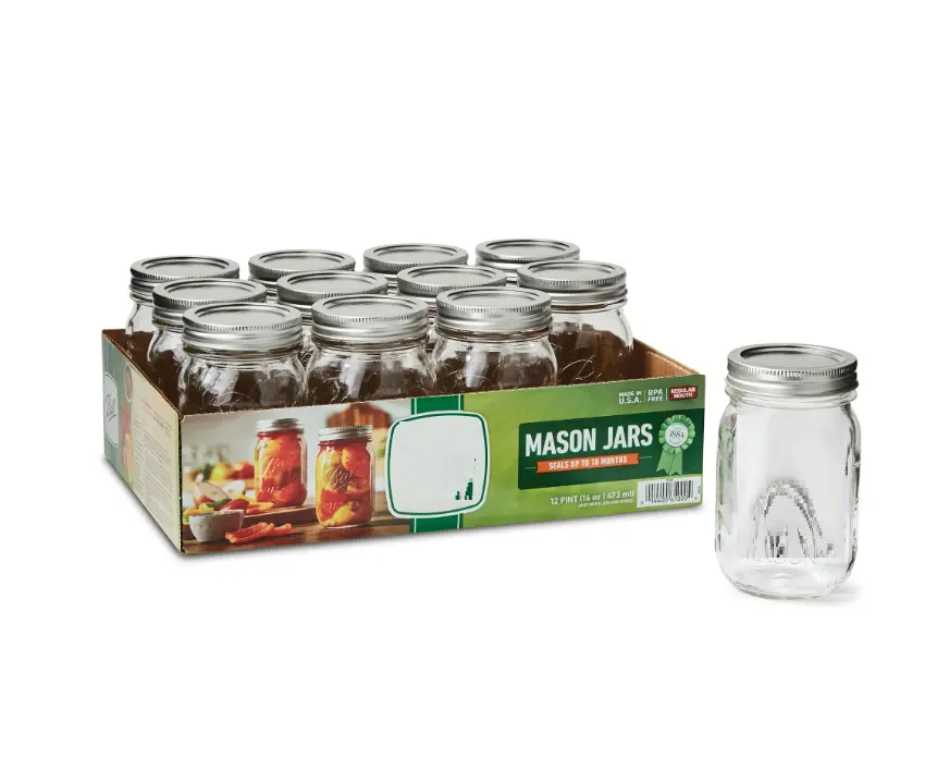 Mason Regular Mouth Quart Jars with Lids and Bands, Set of 12
