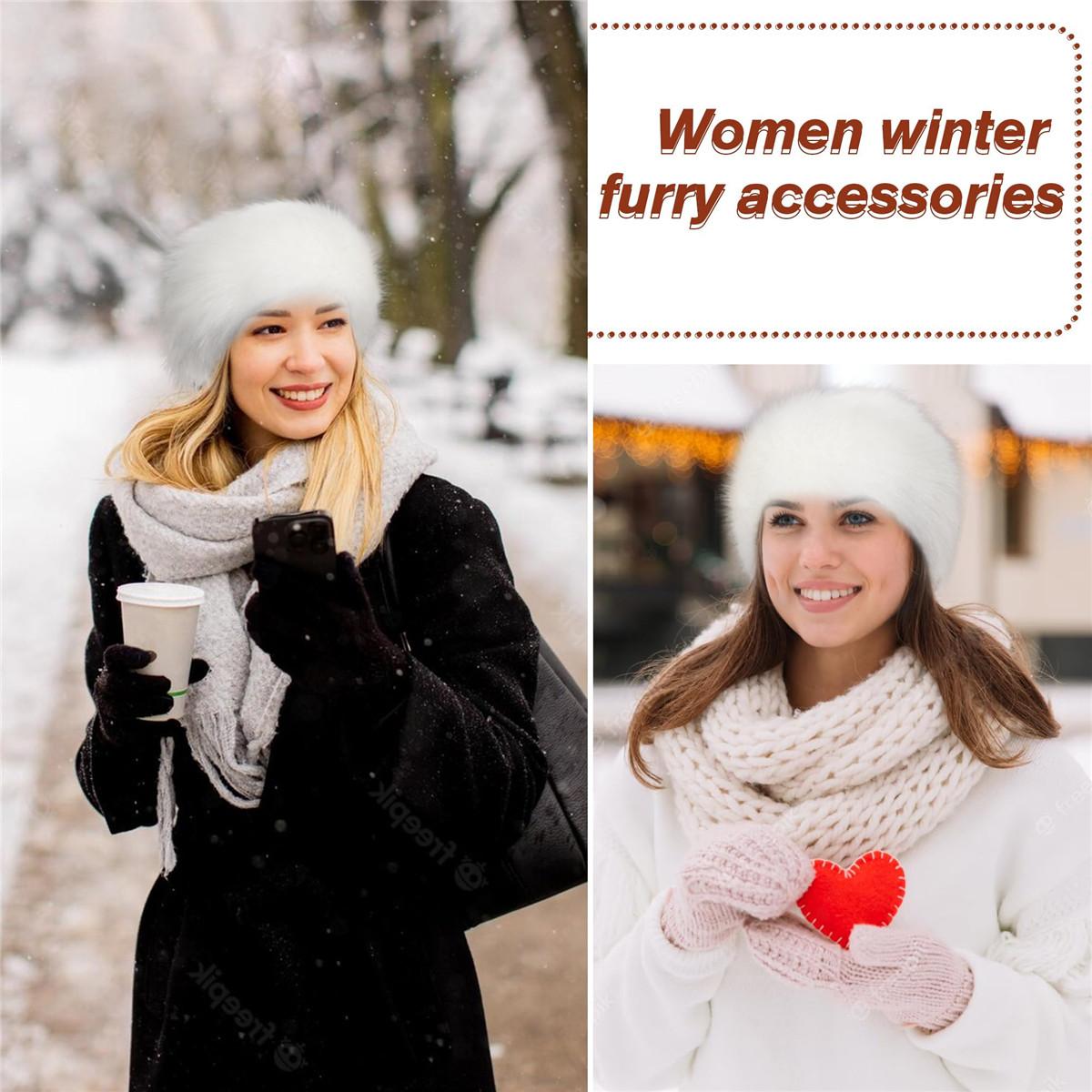 AWAYTR Womens Faux Fur Headbands with Elastic Band Winter Earwarmer Earmuff for Cold Weather Furry Costume AWAYTR Womens Faux Fur Headbands with Elastic Band Winter Earwarmer Earmuff for Cold Weather Furry Costume