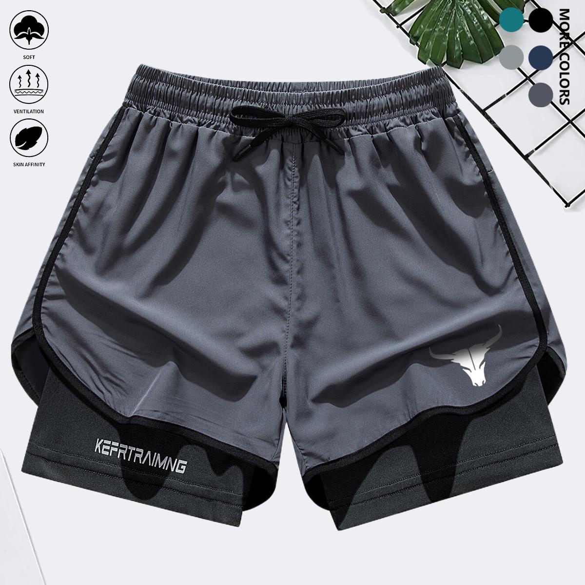 Lightweight and quick-drying sports shorts for men, suitable for summer outdoor fitness, running and leisure sports. It has a double-layered inner lining and built-in pockets.