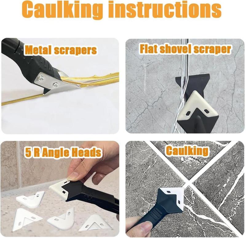 PUKEGM 3 in 1 Silicone Caulking Tools（Stainless Steelhead,Sealant Finishing Tool Grout Scraper, Reuse and Replace 5 Silicone Pads,Great Tools for Kitchen Bathroom Window, Sink Joint