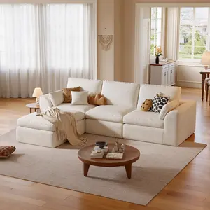 L-Shape Sectional Sofa, 2-Piece Expandable Modular Sofa with Ottoman, Quick-Expand Cloud Couch for Living Room, Removable Washable Cover, Soft Skin-Friendly Fabric, No Assembly Required, Fits 5-6 People