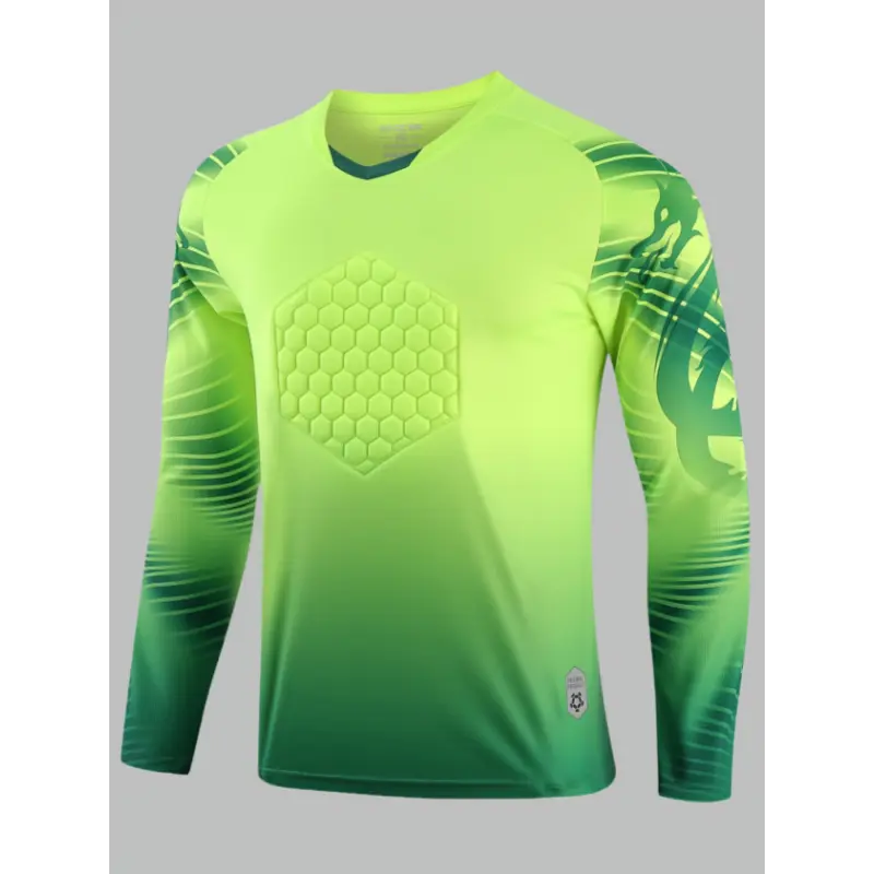 Men's Polyester Knit Goalkeeper Jersey - V-Neck Top, Chest Pads, Elbow Pads, Geometric Color Block, Breathable, All Seasons, Unisex Adult Soccer & Futsal Shirt, Universal Fit, Unity Day Events