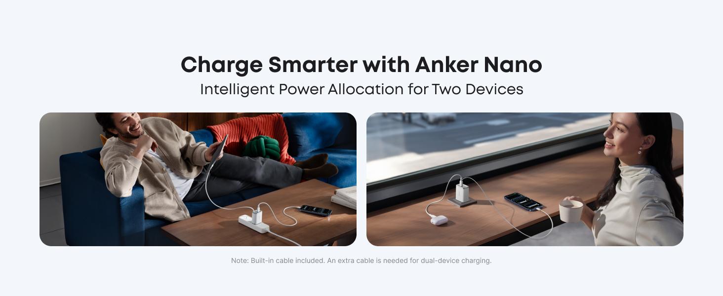 Anker Nano USB C Charger Block, 35W Max 2-Port High-Speed Compact Charger with Durable Built-in Anker InstaCord Retractable Cable, Works with iPhone 17/16 Series, iPad, Pixel, and More