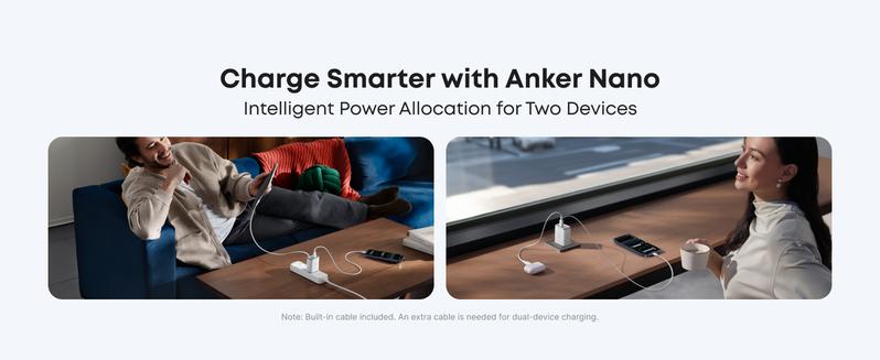 Anker Nano USB C Charger Block, 35W Max 2-Port High-Speed Compact Charger with Durable Built-in Anker InstaCord Retractable Cable, Works with iPhone 17/16 Series, iPad, Pixel, and More