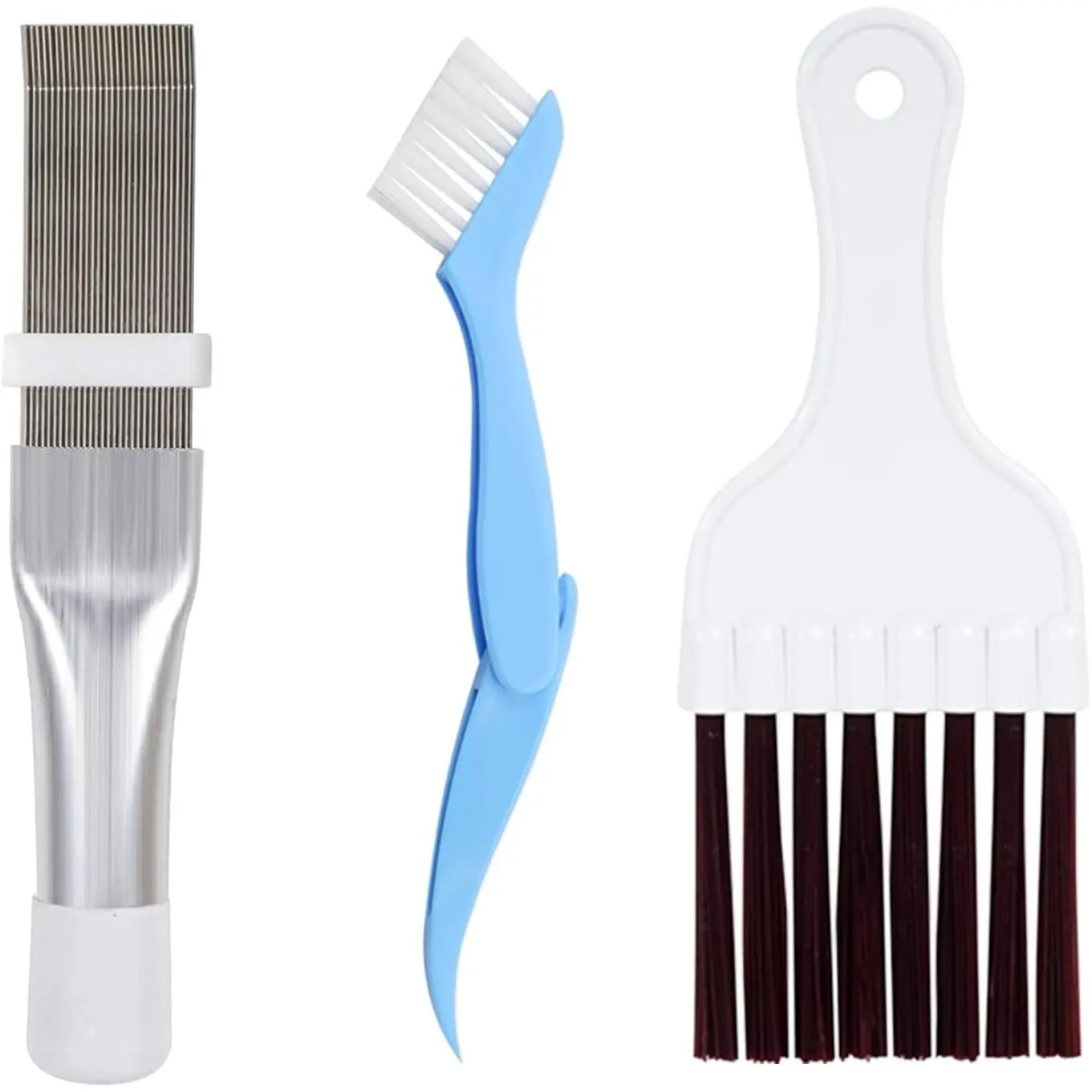 3 count Air Conditioner Condenser Fin Comb Cleaner Kit, Ac Coil Cleaner Brush,1 Stainless Steel Radiator Fin Comb Straightener Refrigerator Tools with 2 Evaporator Radiator Clean Tool