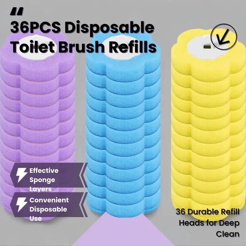 Disposable Toilet Brush Refill, 36pcs/set 3 Layer Sponge Toilet Brush Replacement Head, Household Cleaning Tool for Bathroom Toilet, House Accessories, Home Cleaning Products, Cleaning Supplies