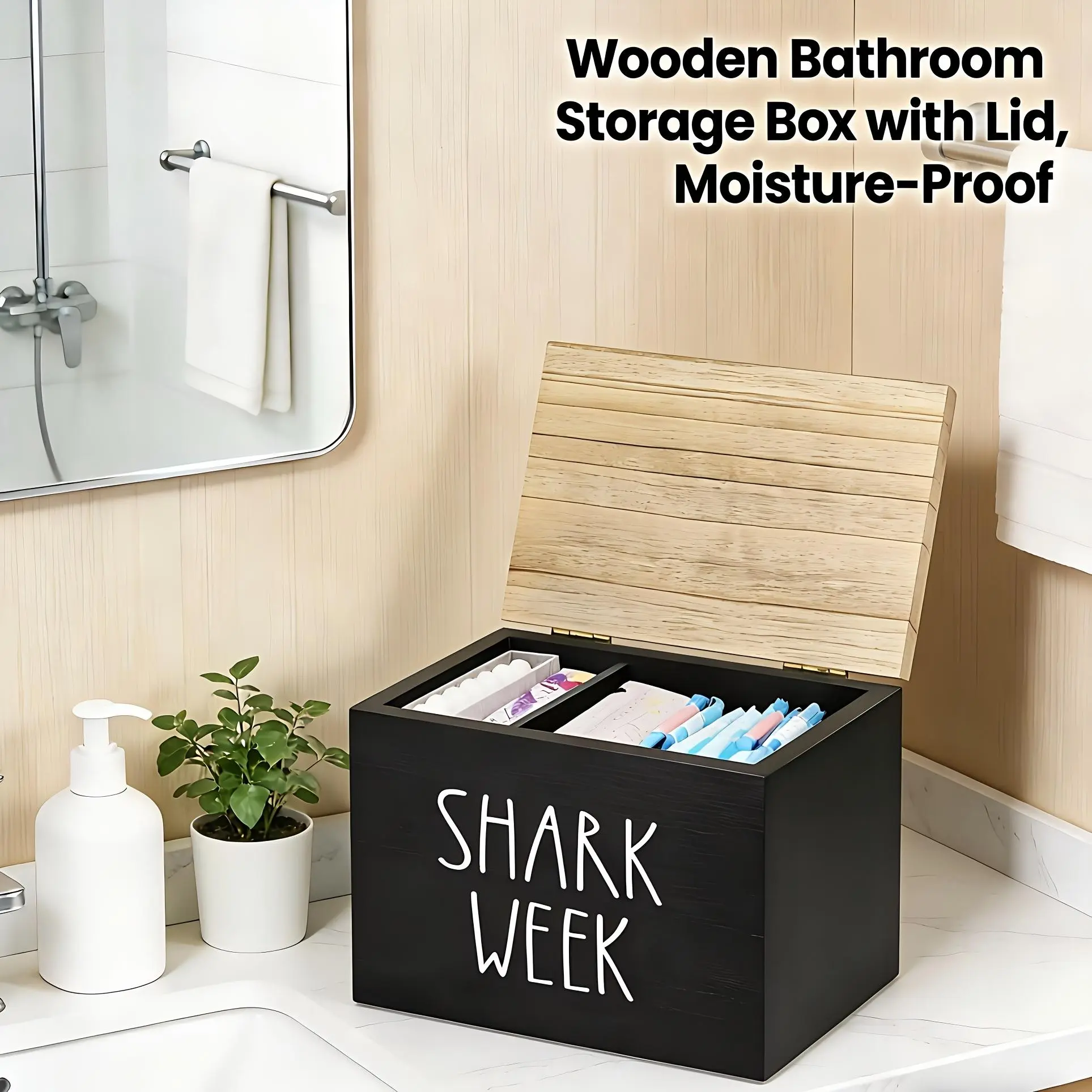 [AURA & ISLE] Wooden sanitary napkin storage box with lid, bathroom decoration, women's product storage box, sanitary napkin storage box, wooden sanitary napkin and tissue storage rack, storage box, bathroom decoration and organization