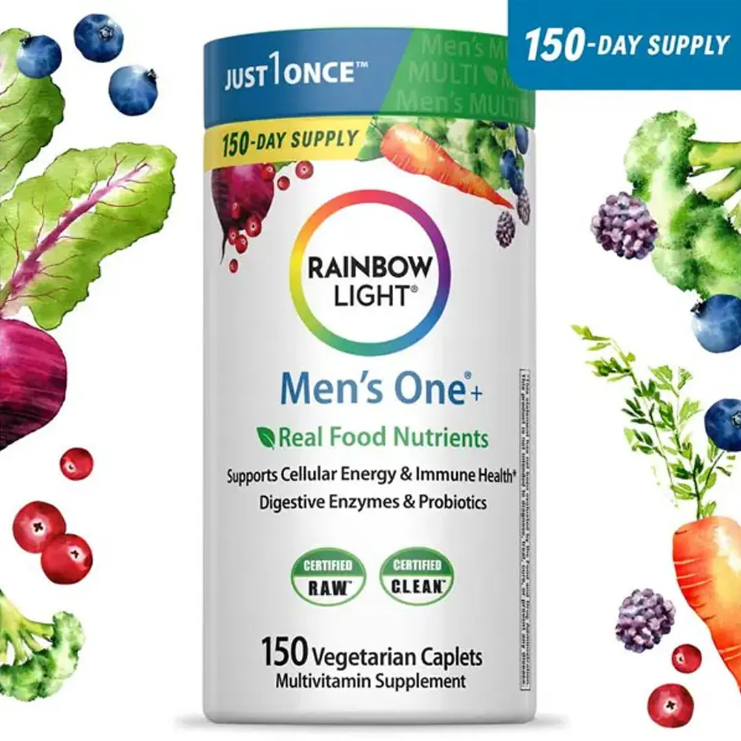 Rainbow Light Mens Multivitamin One +  | Supports Cellular Energy & Immune Health | with Vitamins C, D, and Zinc | Real Food Nutrients, Digestive Enzymes & Probiotics