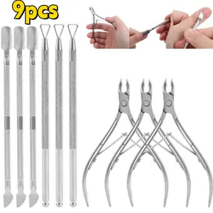 9pcs Professional Cuticle Trimmer, Multifunctional Dead Skin Clipper for Precise Trimming of Nail Edge Cuticles And Hangnails, Stainless Steel Nail Clippers - Remover with Sharp Blades, Dual Fork Design Is Sharp And Labor-Saving led
