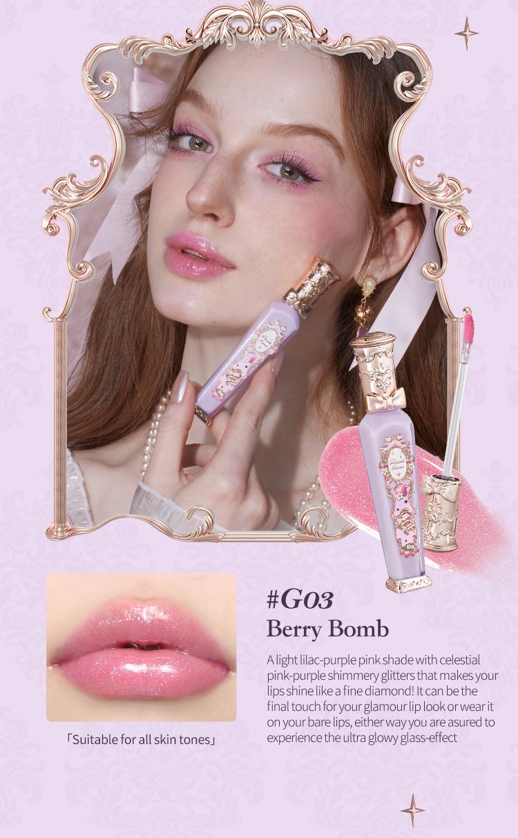 Flower Knows Violet Strawberry Rococo Collection Glowy Lip Gloss, lipstick, makeup,glossy, blurring lips, weightless, dealsforyoudays