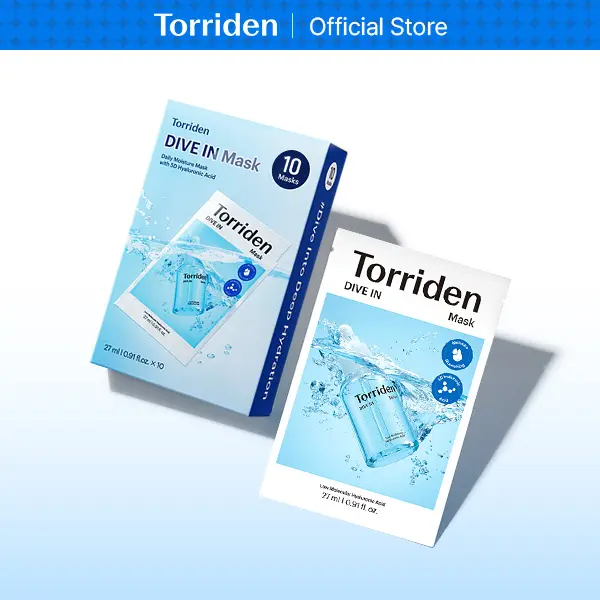 [Torriden Official] DIVE IN Hyaluronic Acid Facial Mask (10 Sheets) | Gentle Hydration Sheet Mask for Glowing Skin, Extra Moisturizing Daily Care