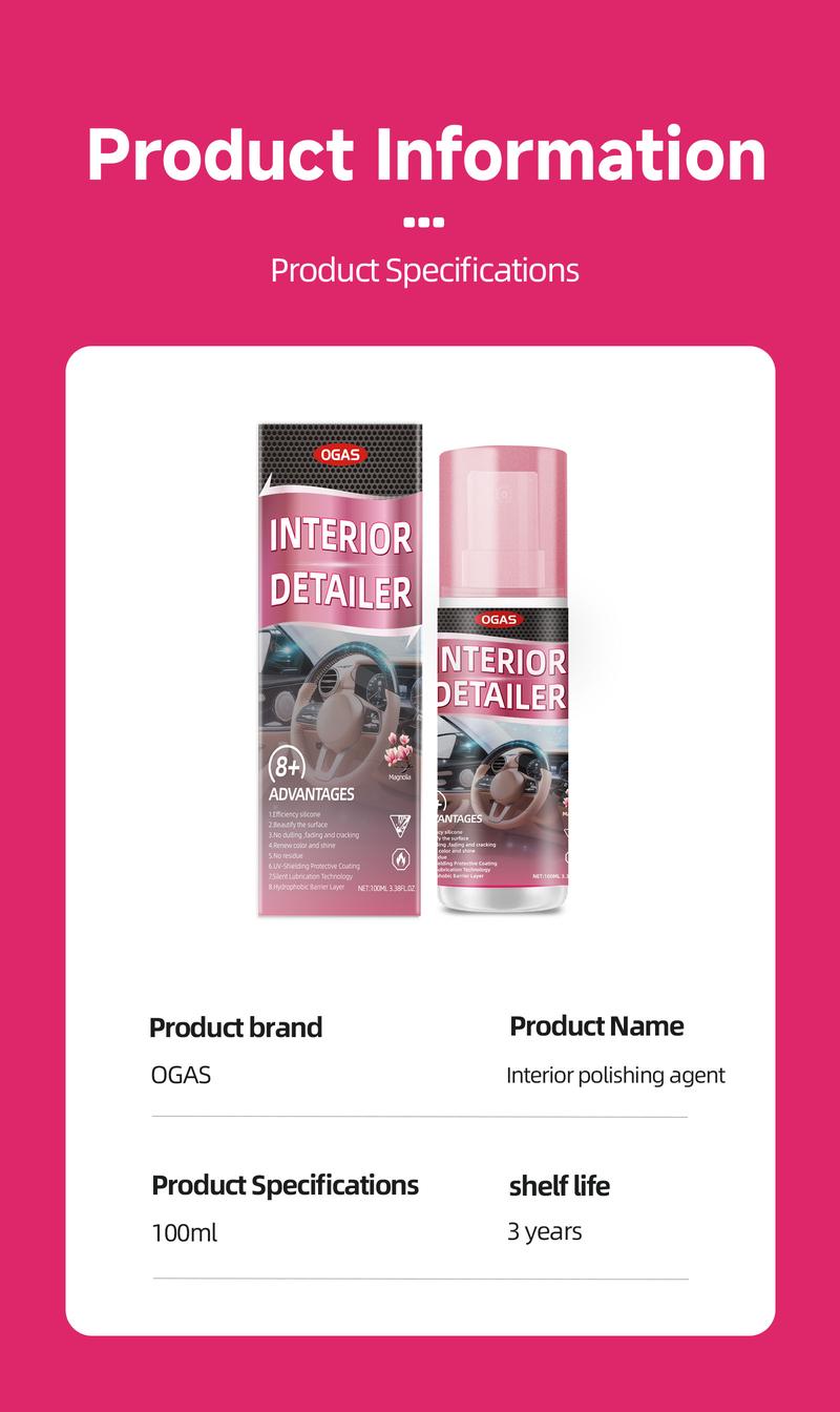 Car Interior Detailer and Protectant, waterless Spray Wax:Plastic, Rubber, Leather Cleaner for Car lnteriors&Exteriors、Quick Detailer、Automotive Care、Durable Protection Glossy