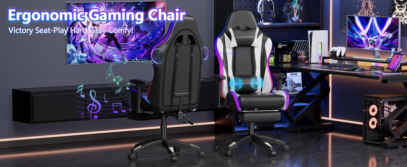 【RGB Series】Mr IRONSTONE L Shaped Gaming Desk with Led Lights Corner Computer Desk,L Shaped Desk with Carbon Fiber Surface, Home Office Desks Writing Workstation with Large Monitor Stand, Easy to Assemble, BacktoSchool