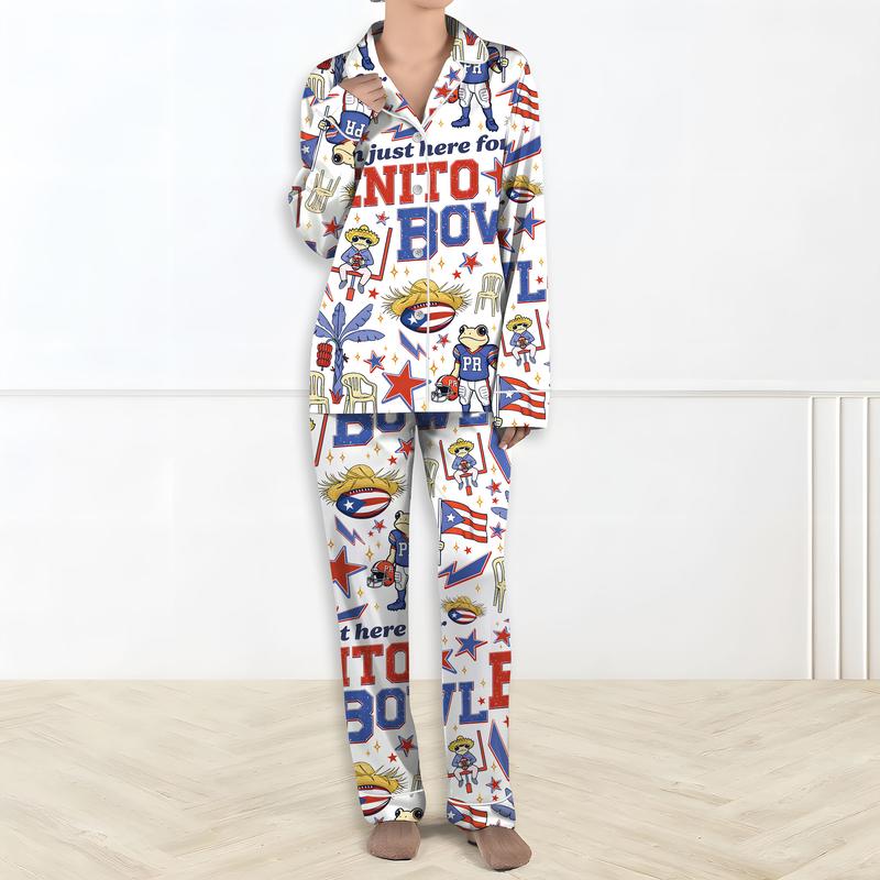 Benito Bowl Pajamas, Funny Graphic Football Fan PJS, Halftime Show Pjs, Big Game Fan Pajamas