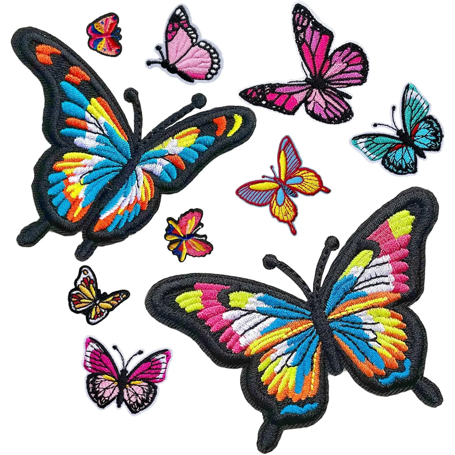 10pcs Colorful Butterfly Embroidered Polyester Patches - Iron-On or Sew-On Appliques Embellishments for DIY Decoration, Clothing Backpacks Hats Shoes Jackets Skirts (Fashion Accessory, Dressmaking Use)