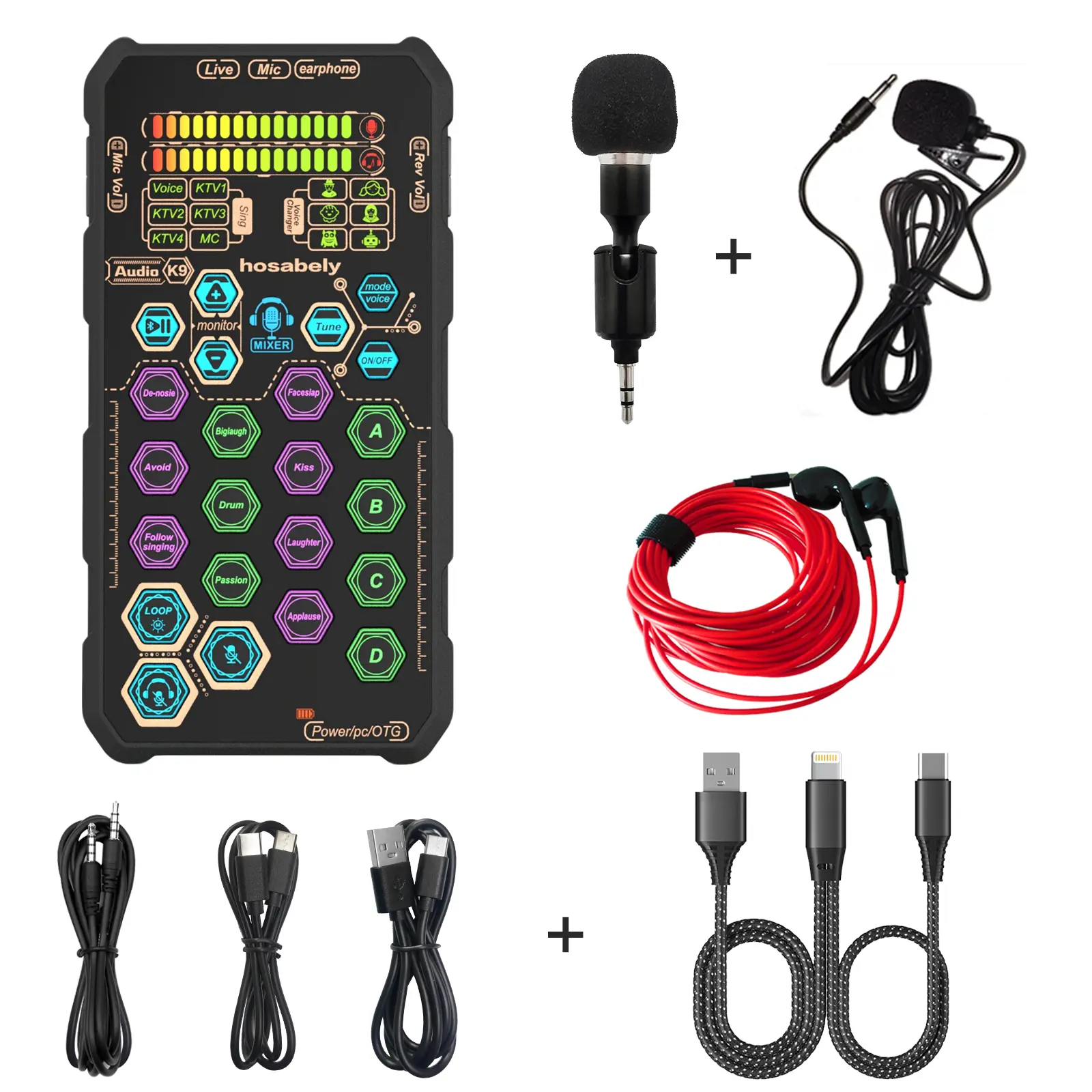 HOSABELY SK9PRO Upgrade Compact Handheld Digital Sound Card Kit - Universal Sound Card Package, Content Creator Tool, Streaming/Podcast Audio Interface with SK9-Mini Lapel Mic, Compatible with iPhone, Laptop, PS5,back to school,back to school haul