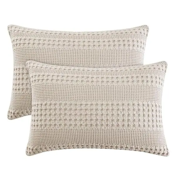 PHF 100% Cotton Waffle Weave Pillow Shams - Soft, Skin-Friendly, Breathable Geometric Pillowcase Covers, No Filling, Bed Accessories for Home Room Decor & Decor Inspo, Classic