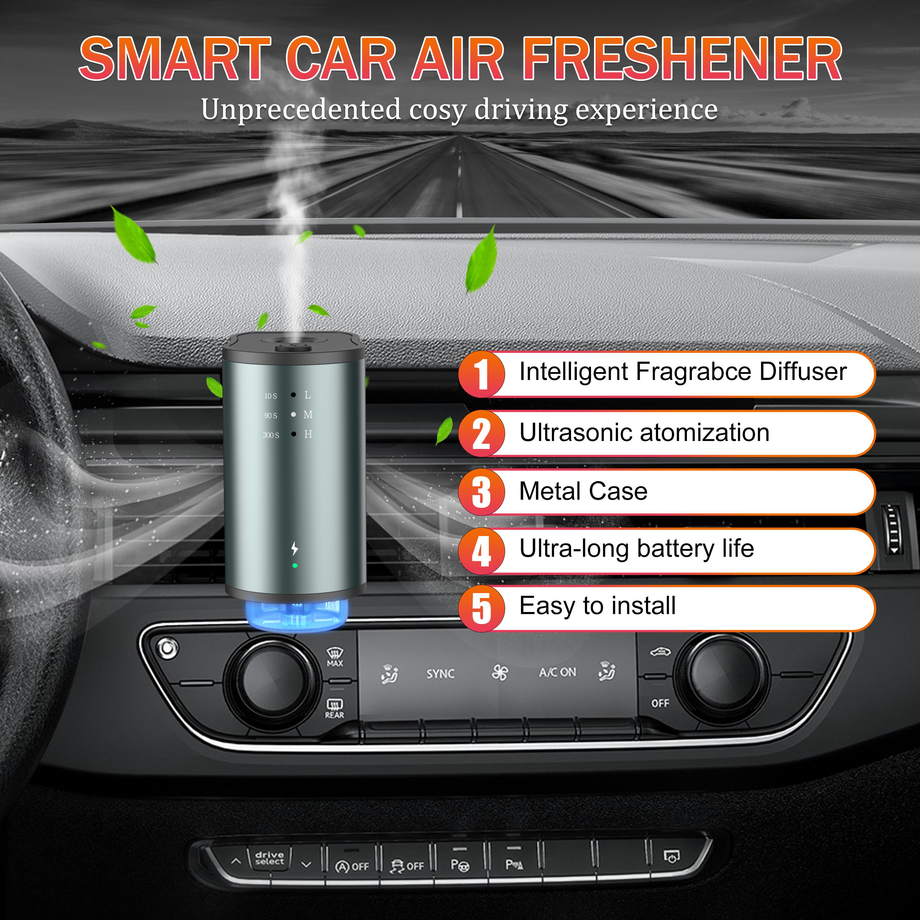 Smart Car Air Freshener with Three Scent Intensity Levels, Portable Waterless Diffuser, Aromatherapy with 3*10ML Natural Perfumes,Random Shipment of Polygon and Circle Shapes