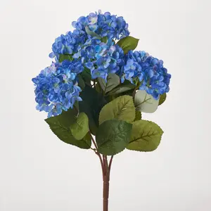 Royal Blue Silk Hydrangea Blooms Bush Bouquet - 19"