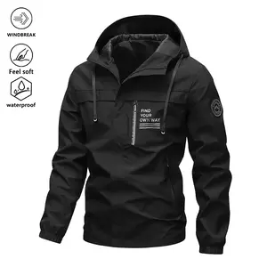 Men’s Trendy Versatile Windproof Waterproof Jacket — “Find Your Own Way” Print, Ideal for Outdoor Exploration and Street Style