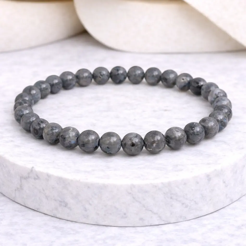 Black Labradorite Larvikite Bracelet 6mm Natural Crystal Beads for Protection, Grounding & Intuition Handmade Healing Energy Jewelry