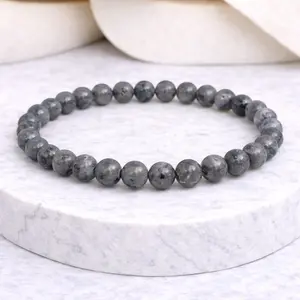 Black Labradorite Larvikite Bracelet 6mm Natural Crystal Beads for Protection, Grounding & Intuition Handmade Healing Energy Jewelry