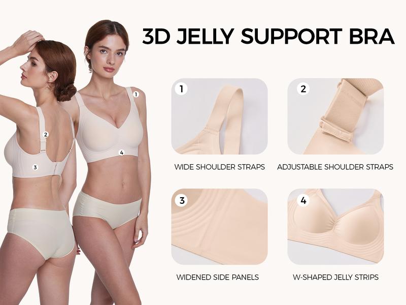 VRCOMFY Women Wirefree Bras Full Coverage No Underwire Everyday Bras – Comfortable Wireless Padded Jelly Bra with Magic Push  up