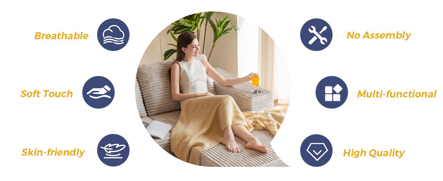 【2 Package Shipping】MAXYOYO 104" Plush Corduroy Cloud Velvet Modular Sectional Couch with L-Shape Chaise, No Assembly Required - Modern Boneless Couch for Living Room, Sofa in A Box, Oversized Sofa Sleeper with Deep Seat