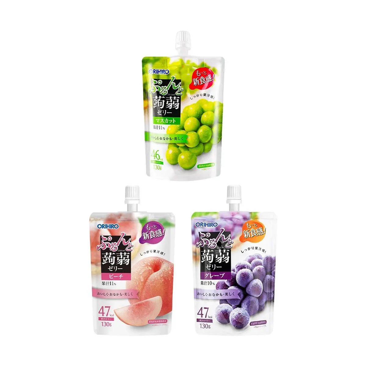 3 Pack ORIHIRO Konjac Jelly Pouch Peach Muscat Grape - Japanese Fruit Jelly Snack, Low Calorie 0 Fat High Fiber, 4.59 oz Each