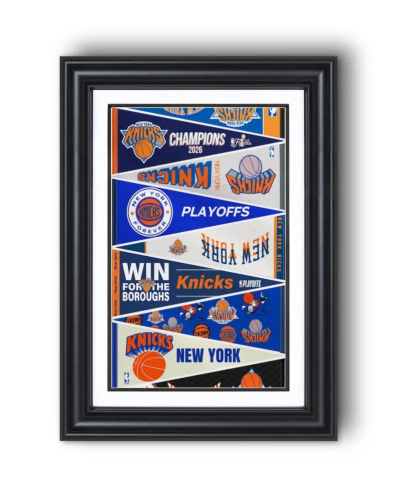 2026 New York Knicks “Vintage and 2026 Championship Pennants” Collection Print – Classic Basketball Wall Art