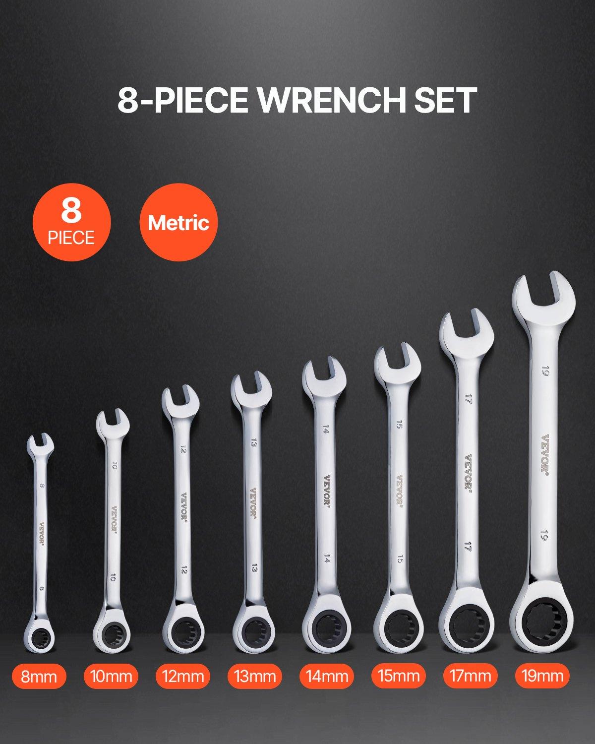 VEVOR Combination Wrench Set 30 PCS SAE 1/4" to 1", Metric 8mm to 24mm Organizer Rack