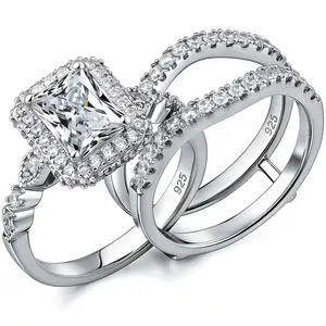Newshe Jewellery Moissanite Wedding Sets for Women 925 Sterling Silver Engagement Rings Set Radiant Bridal Band Enhancer Size 5-10