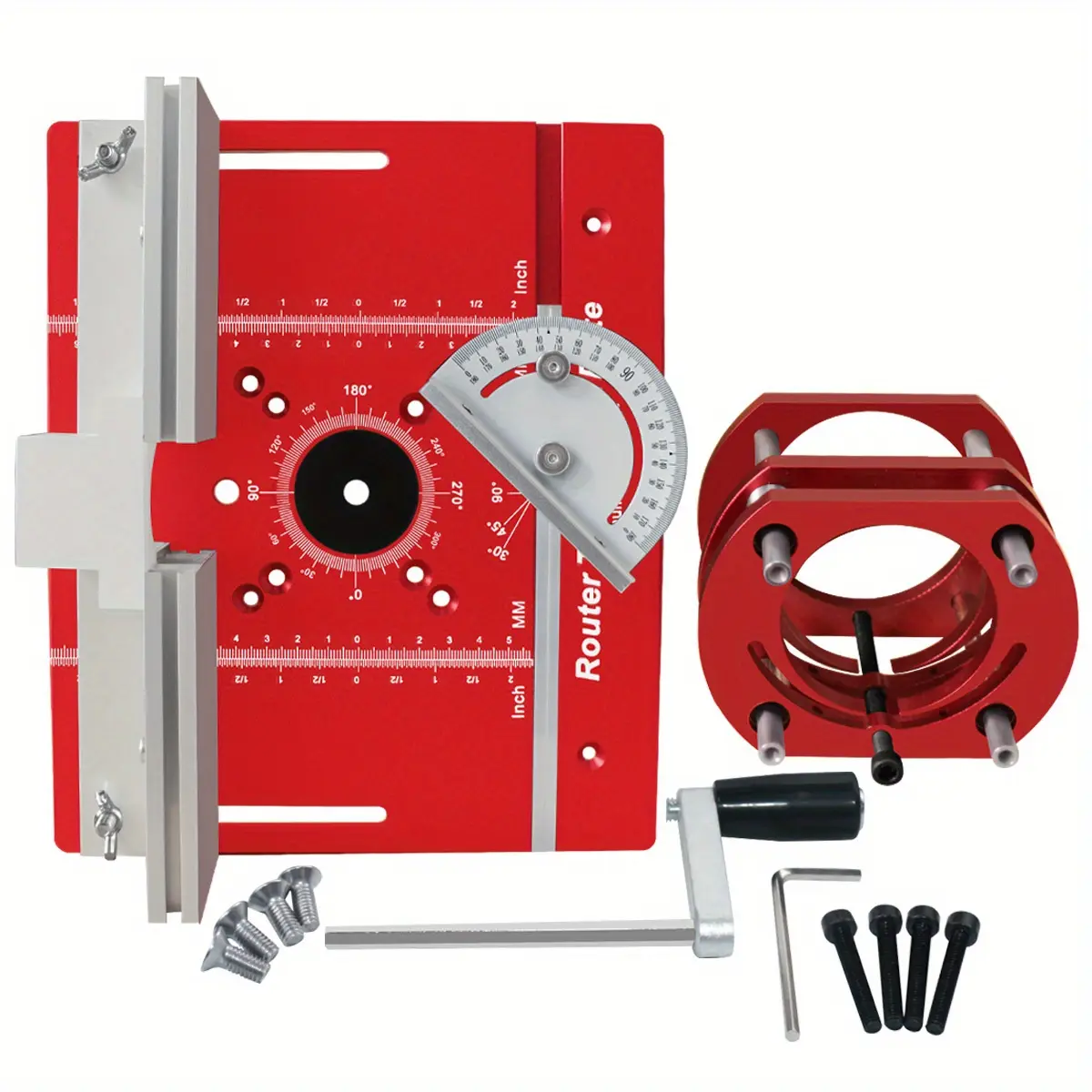 Woodworking Flip Plate and Router Lift Kit with Metric & Inch Stroke Scale for 65mm Motors, Cutting Router Table Accessories, Aluminum Alloy Router Table Plate with Miter Gauge and Fence, Workbench Carpenter Auxiliary Tools, Router Attachment