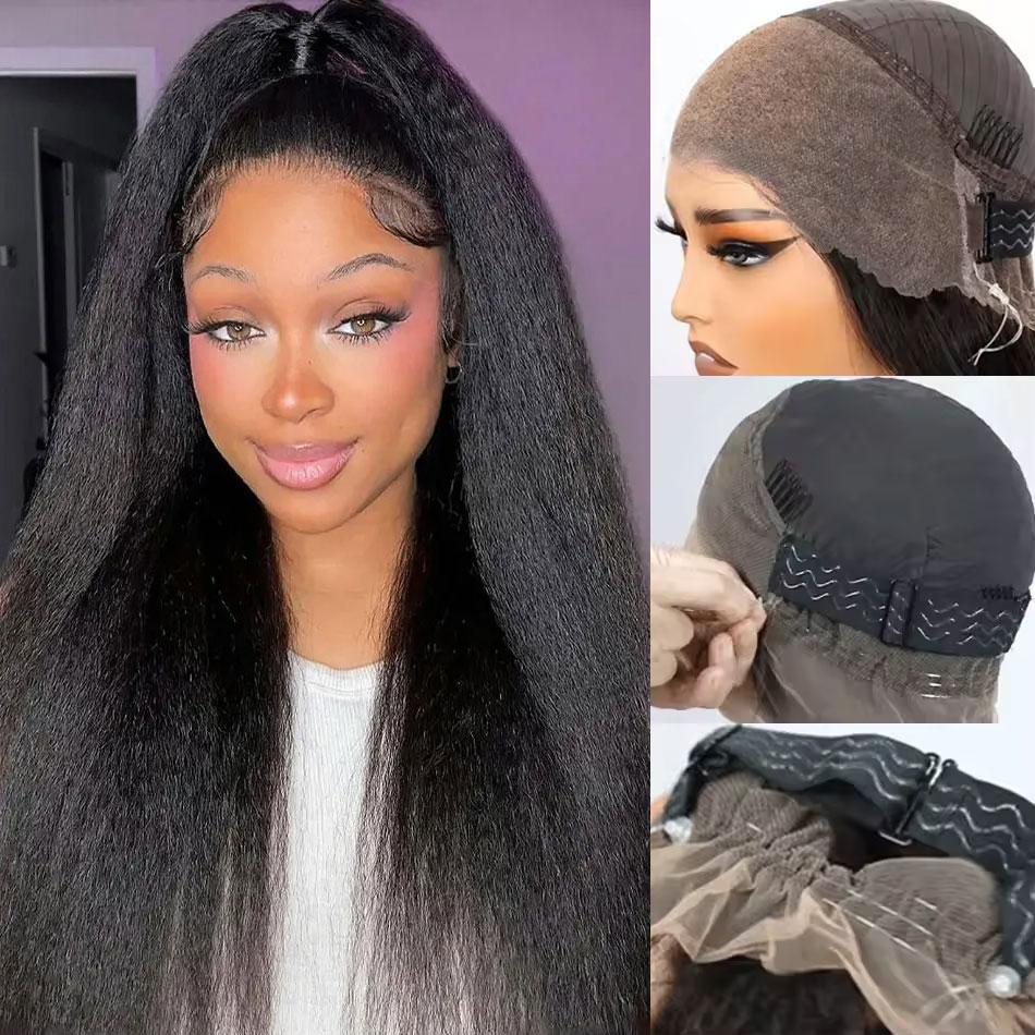 [NEW IN] 360 Glueless Human Hair Wig Kinky Straight 360 Invisible Strap Lace Frontal Wigs 13X6 Lace Frontal Wigs Pre Bleached Yaki Straight 360 Wig Can Do Ponytail With Drawstring TikTokShopBlackFriday