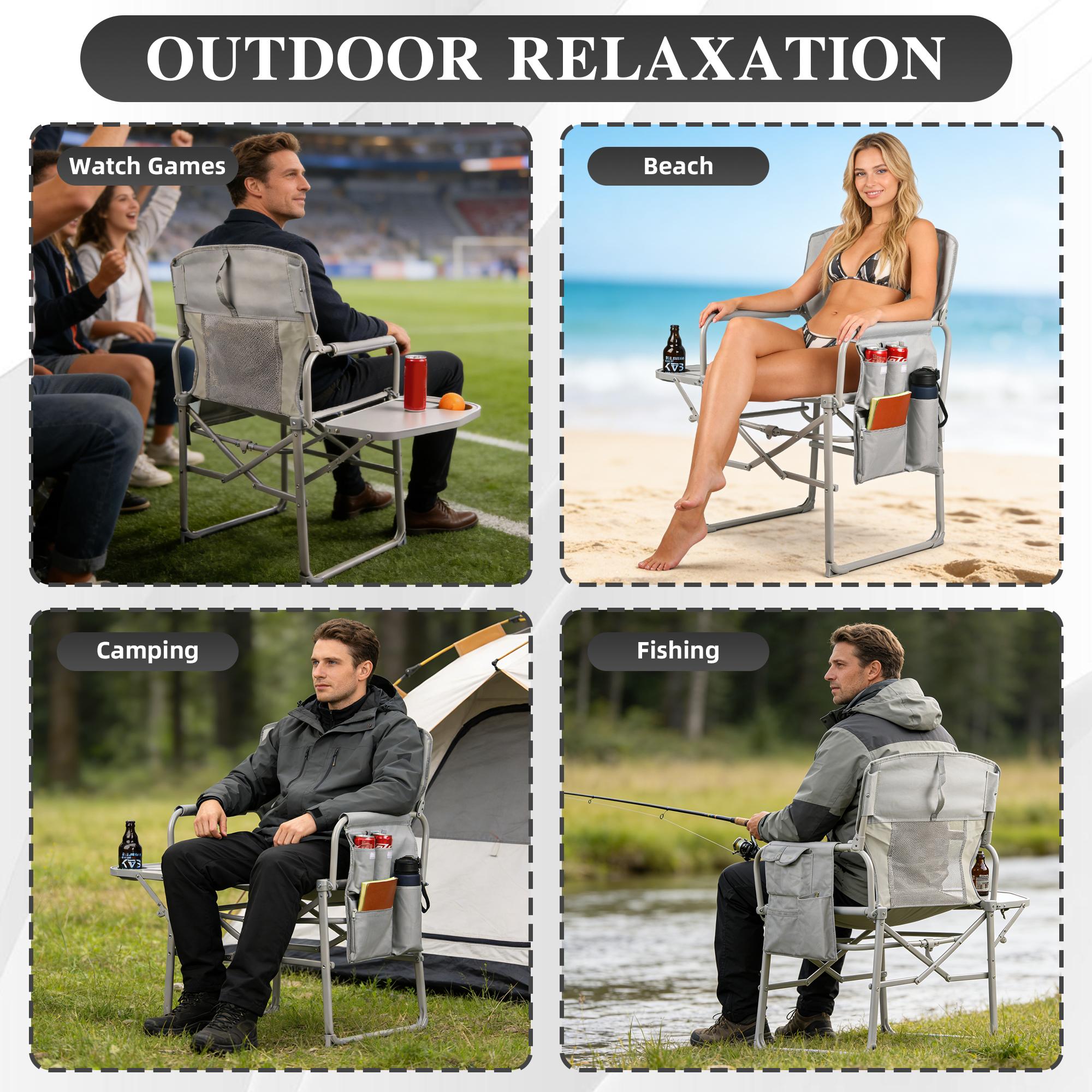 Portable Outdoor Chair with Side Table & Cup Holder for Camping Beach Games Waterproof Fabric Rust Resistant Frame Fold & Go in 2 Seconds