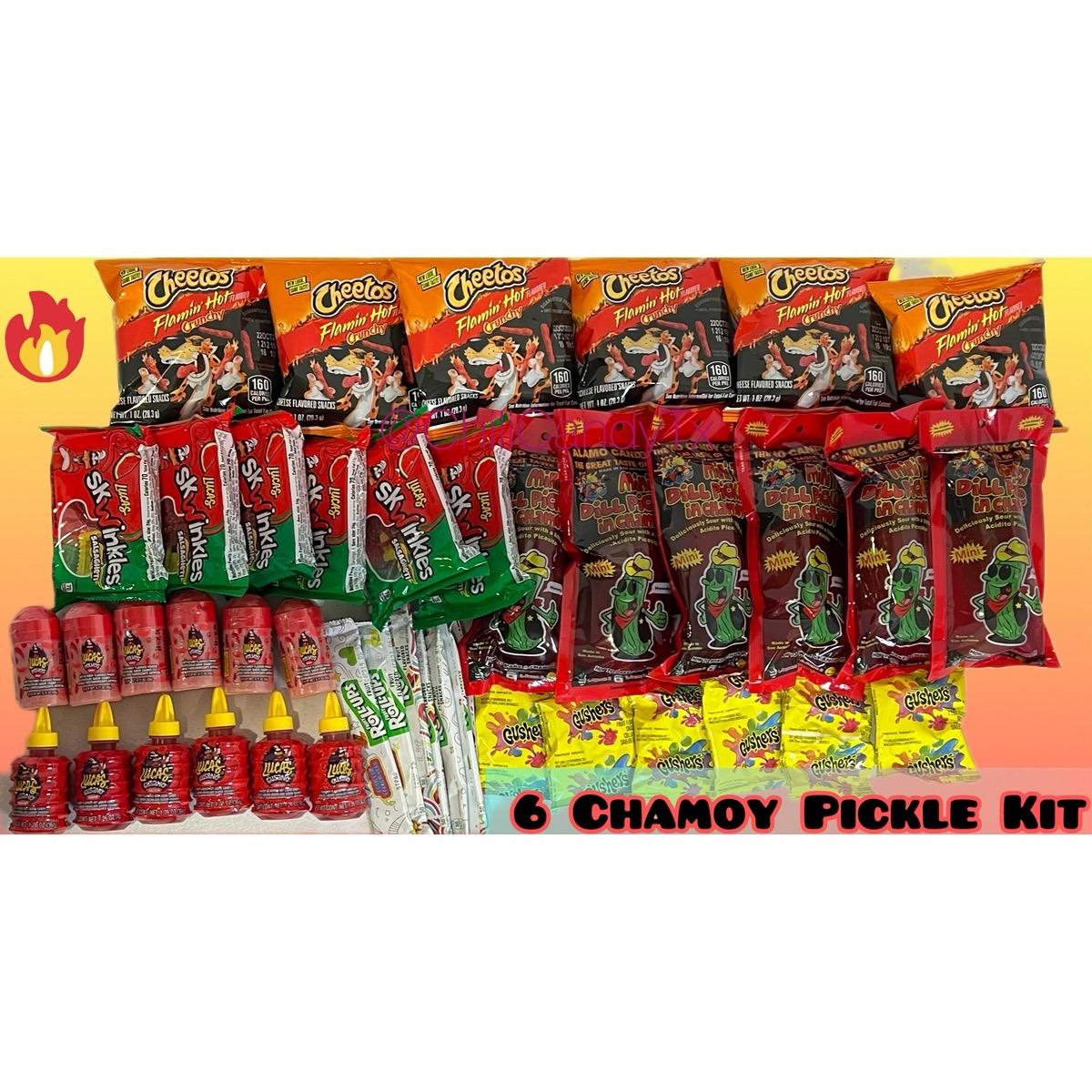6 Pack Chamoy Family Pickle Kit with Hot Cheetos