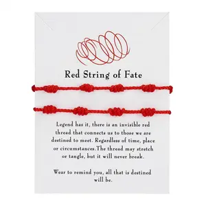 2Pcs Seven Knots Red String Protection Bracelet Set, Handmade Lucky Braided Bracelets for Couples & Friends, Adjustable Red & Black Guardian Amulet, One Size Fits All