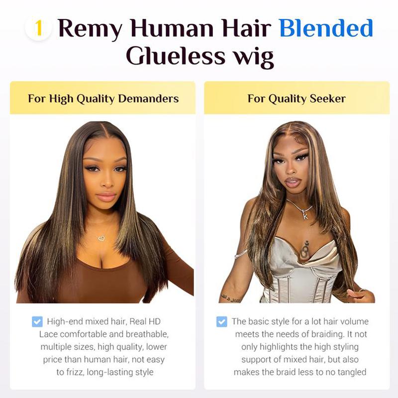 【Blend】TESLAL Wear It Go Glueless Wig Pre Cut HD Lace 6X6X1 Lace Wig 180% Density Straight Hair Pre-Plucked Wig Adjustable Straps Soft And Affordable