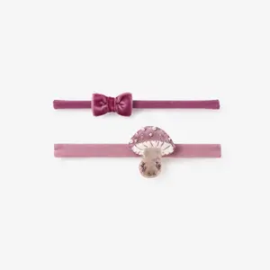 Velvet Bow + Mushroom Headband Set