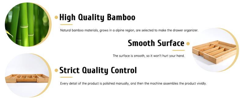 [New Deal] Expandable Bamboo Drawer Organizer 7 Compartments Adjustable for Utensils Silverware Kitchen Living Room Bedroom Eco-Friendly Premium Gift Boxes