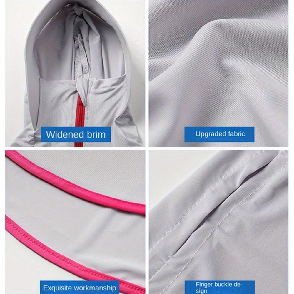 Women's sun protection hoodie, women's jacket summer sun protection clothing, outdoor hiking and cycling jacket, UV protection top, outdoor hooded mask, hooded breathable zipper jacket