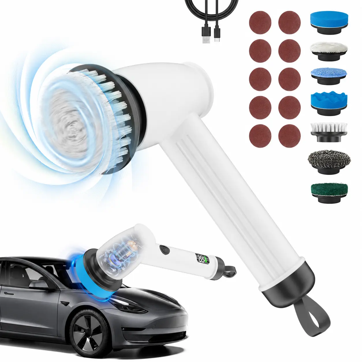 Cordless Car Buffer Polisher, Spin Scrubber,Cordless Polisher with 3 Variable Speeds, Electric Cleaning Brush,Cordless Buffer Polisher for Car Detailing, Polishing Tools, Polishing Accessories for Men