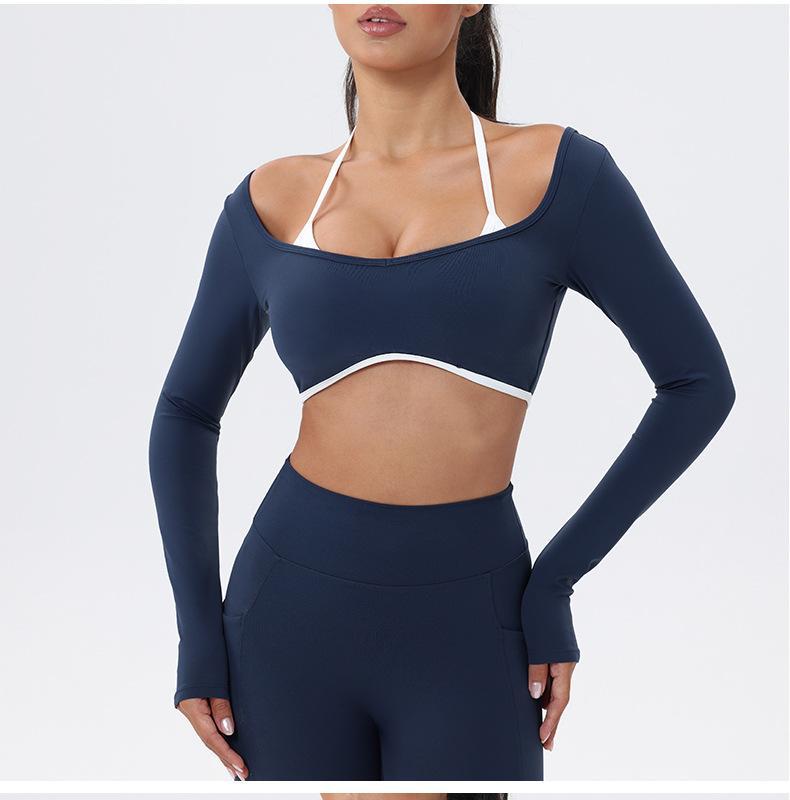 Workout Sets for Women 2 Piece Outfits Seamless High Waist Leggings Yoga Long Sleeve Crop Tops Athletic Gym Sets elegante  sport halter bra for gym workout sets for women