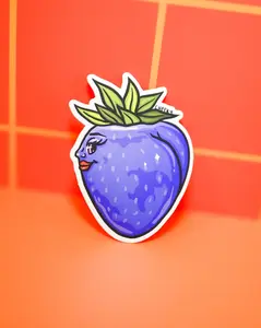 Chrome Blue Strawberry Vinyl Sticker