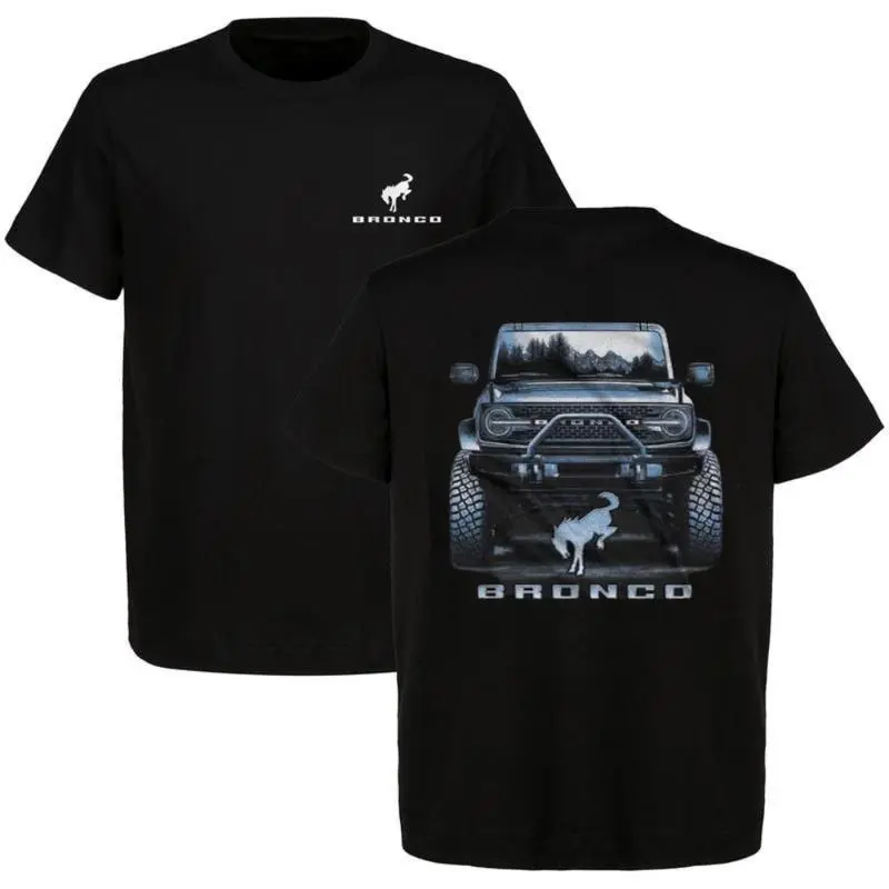 Women's Cotton Short-Sleeve Ford Bronco T-Shirt, Casual Classic Clothes with Durable Front Off-Road Mountain Scene Reflection Print, Suitable for 4x4 Truck Enthusiasts, Shortsleeve, Fabric