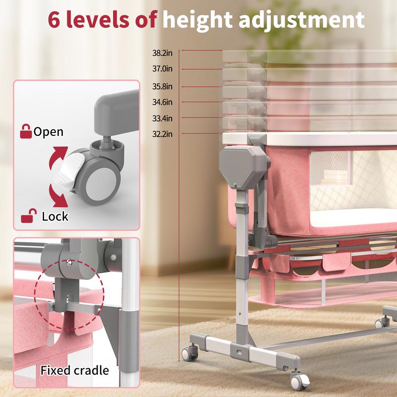 Electric Baby Bassinet with 5 Rocking Motions 6 Height Adjustments 4 Lullabies Bluetooth 5.0 360° Silent Wheels for Newborns Unisex Stable Swing Bedside Sleeper Modes